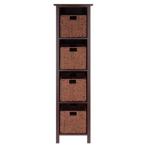 Winsome Milan Walnut 5pc Storage Shelf with Foldable Woven Baskets