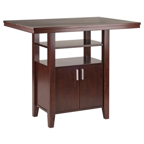 Winsome Albany Walnut Counter Height Table with Cabinet