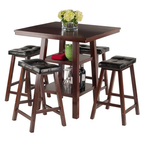 Winsome Orlando Walnut Black 5pc High Table Set with Counter Height Stools