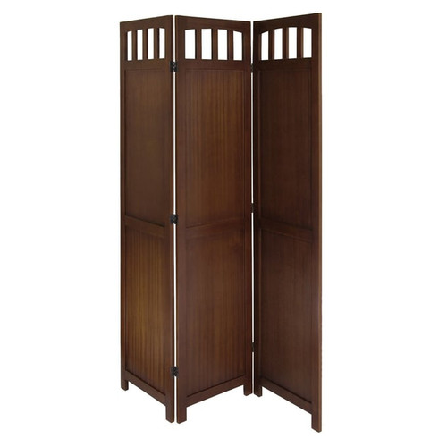 Winsome William Walnut Wood Folding Screen Divider