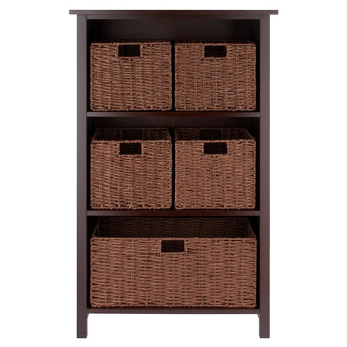 Winsome Milan Walnut 6pc Storage Shelf with Foldable Woven Baskets