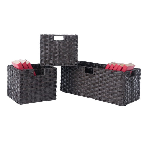 Winsome Melanie Chocolate Woven 3pc Foldable Fiber Basket