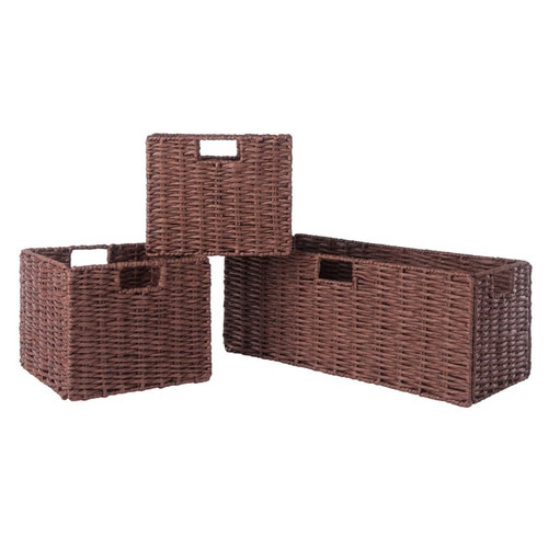 Winsome Tessa Walnut 3pc Foldable Woven Rope Basket Set