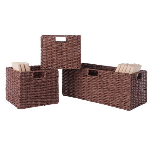 Winsome Tessa Walnut 3pc Foldable Woven Rope Basket Set