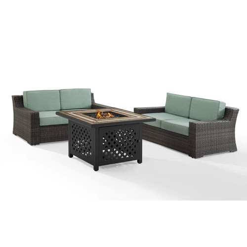 Crosley Beaufort Brown Mist 3pc Outdoor Set with Tucson Fire Table