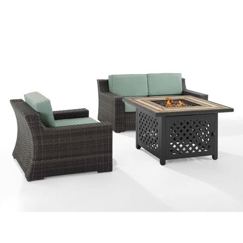 Crosley Beaufort Brown Mist 3pc Outdoor Seating Set with Tucson Fire Table