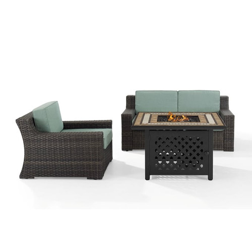 Crosley Beaufort Brown Mist 3pc Outdoor Seating Set with Tucson Fire Table