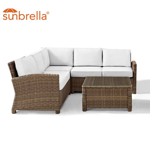 Crosley Bradenton Weathered Brown White Sunbrella 4pc Outdoor Sectional Patio Set