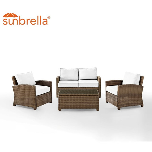 Crosley Bradenton Weathered Brown White Sunbrella 4pc Outdoor Patio Set