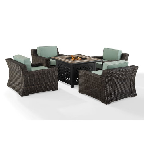 Crosley Beaufort Brown Mist 5pc Outdoor Chair Set with Tucson Fire Table