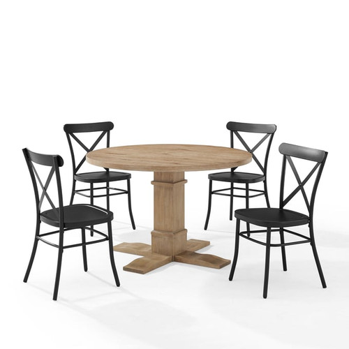 Crosley Joanna Rustic Brown Matte Black 5pc Round Dining Set