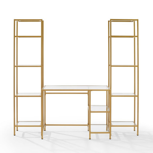 Crosley Aimee Soft Gold 3pc Vanity Desk and Etagere Bookcase Set