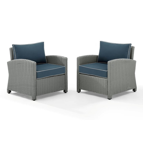 2 Crosley Bradenton Gray Navy Outdoor Armchairs