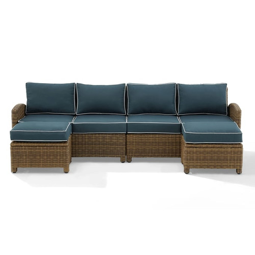 Crosley Bradenton Wicker 4pc Outdoor Sectional Sets with 2 Ottomans