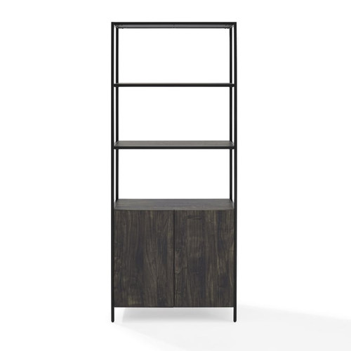 Crosley Jacobsen Matte Black Brown Ash Large Etagere Bookcase