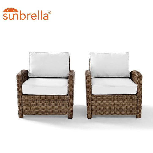 2 Crosley Bradenton Weathered Brown White Sunbrella Outdoor Armchairs