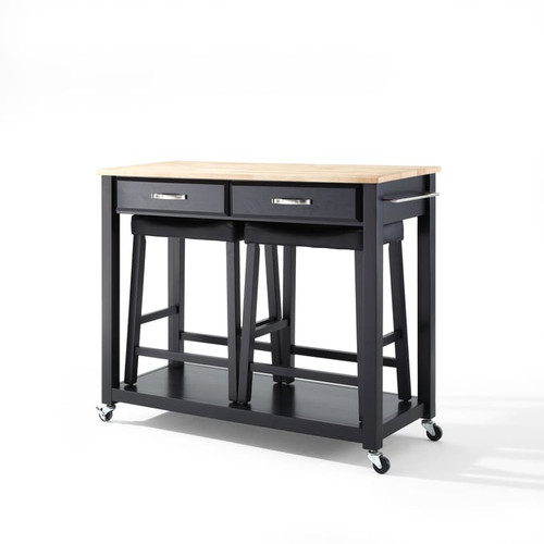 Crosley Wood Kitchen Prep Carts with 2 Counter Height Stools