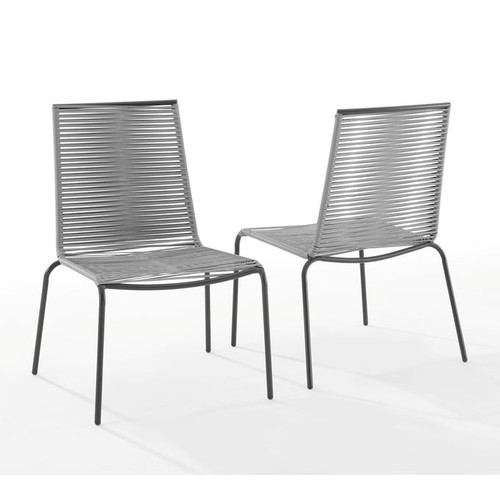 2 Crosley Fenton Matte Black Gray Outdoor Stackable Chairs