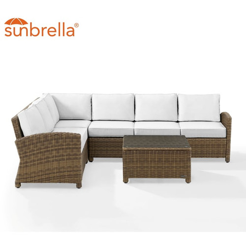 Crosley Bradenton Weathered Brown White Sunbrella 5pc Outdoor Sectional Patio Set