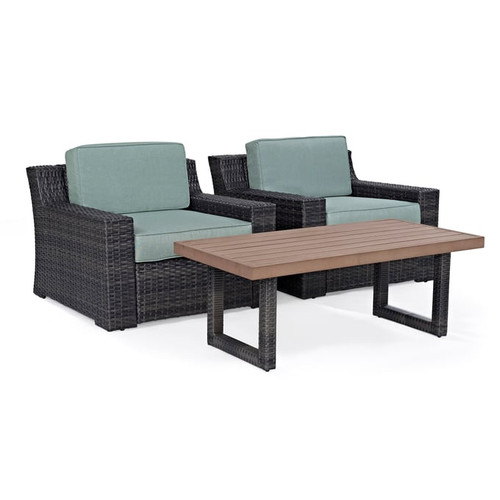 Crosley Beaufort Brown Mist 3pc Outdoor Chair and Coffee Table Set