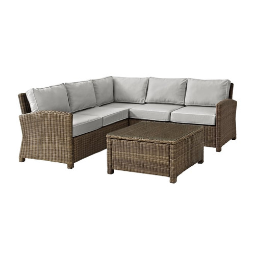 Crosley Bradenton Weathered Brown Gray 4pc Outdoor Sectional Patio Set