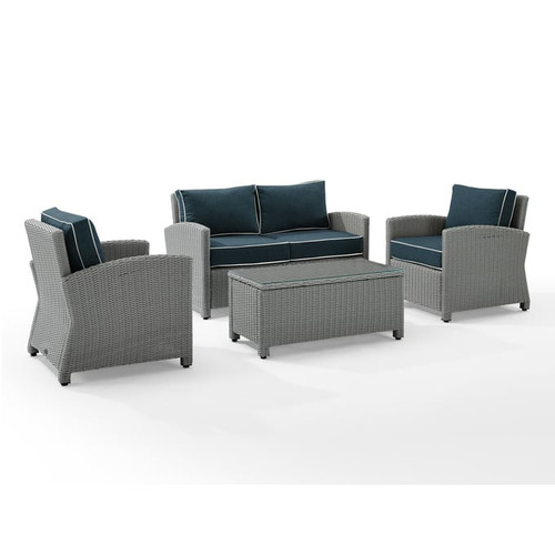 Crosley Bradenton Gray Navy 4pc Outdoor Patio Set