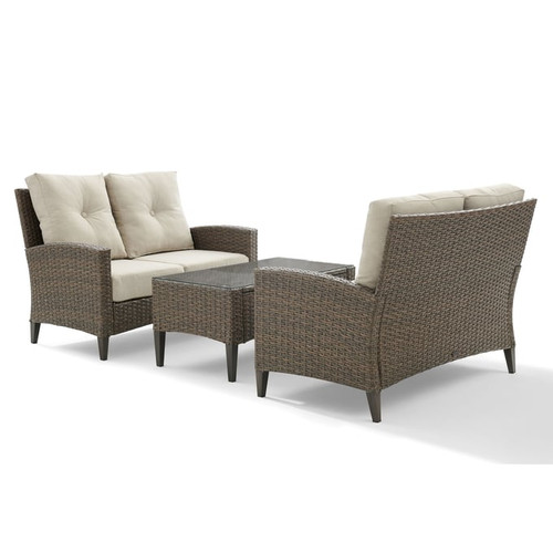 Crosley Rockport Light Brown Oatmeal 3pc High Back Outdoor Patio Set