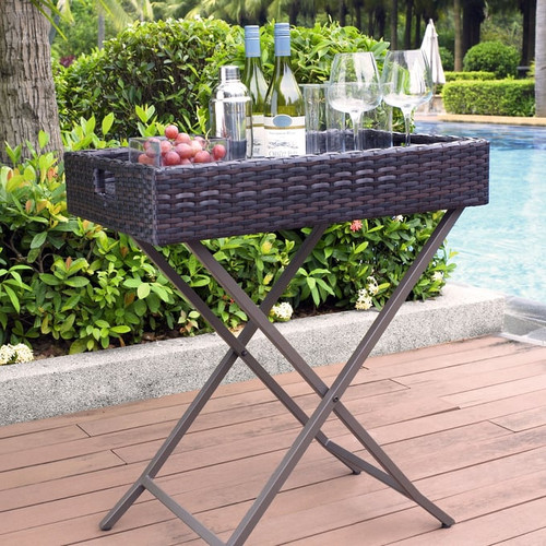 Crosley Palm Harbor Brown Folding Outdoor Table with Removable Tray Top