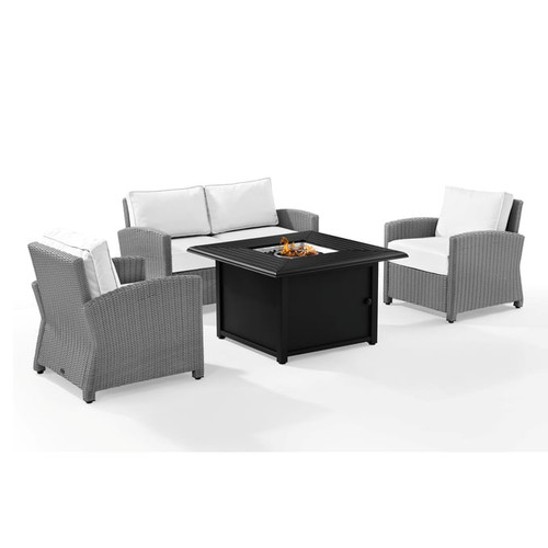 Crosley Bradenton Gray White Sunbrella 4pc Outdoor Set with Dante Fire Table
