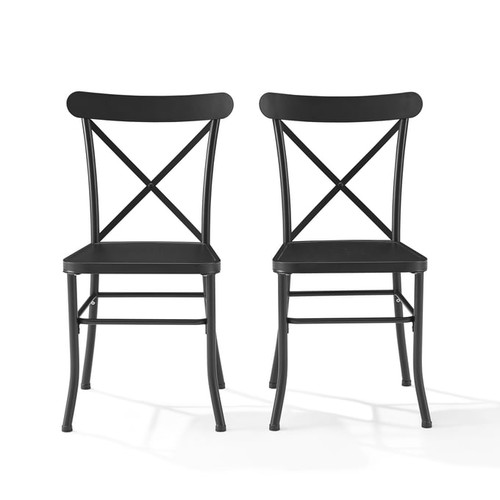 2 Crosley Astrid Matte Black Indoor Outdoor Dining Chairs