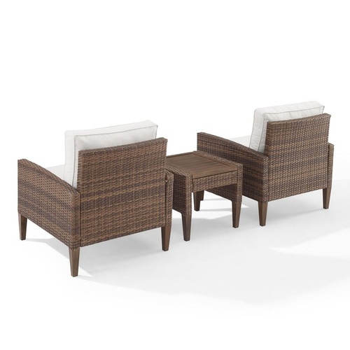 Crosley Capella Creme 3pc Outdoor Wicker Side Table and Armchair Sets