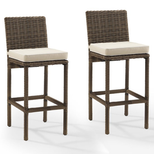 2 Crosley Bradenton Weathered Brown Sand Outdoor Bar Stools