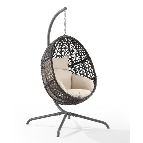 Crosley Calliope Dark Brown Sand Indoor Outdoor Hanging Egg Chair with Stand