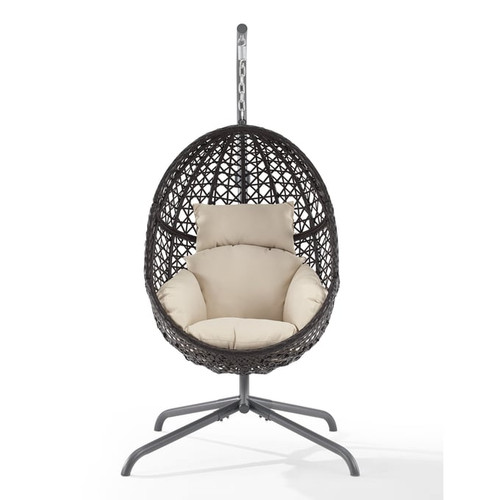 Crosley Calliope Dark Brown Sand Indoor Outdoor Hanging Egg Chair with Stand