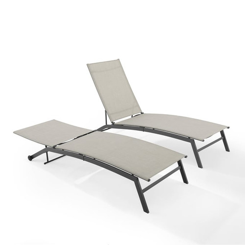 2 Crosley Weaver Light Gray Outdoor Chaise Lounges