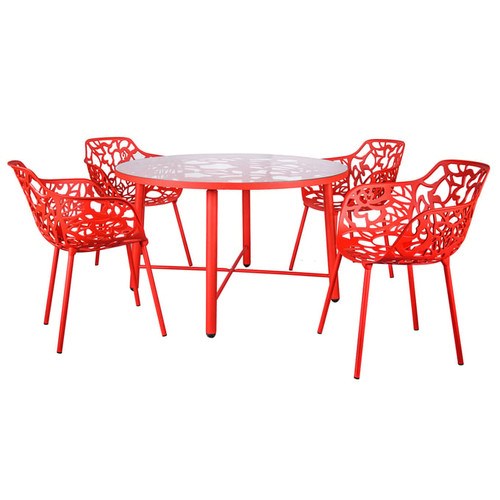 LeisureMod Devon Red 5pc Outdoor Dining Set