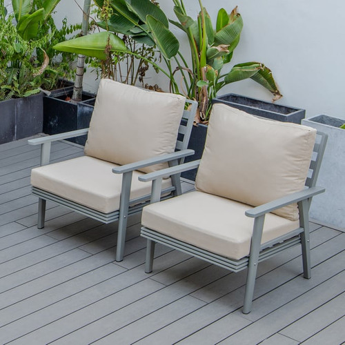 LeisureMod Walbrooke Beige Grey Patio Arm Chairs