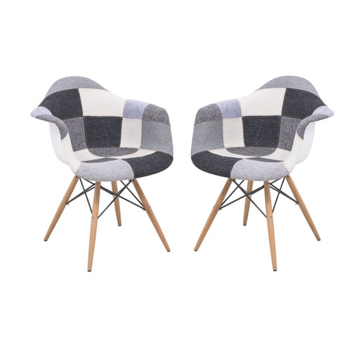 2 LeisureMod Willow Patchwork Fabric Eiffel Accent Chairs