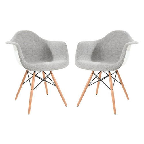 2 LeisureMod Willow Grey Fabric Eiffel Accent Chairs