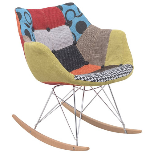 LeisureMod Willow Patchwork Fabric Eiffel Rocking Chair