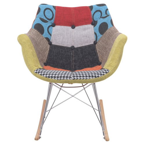 LeisureMod Willow Patchwork Fabric Eiffel Rocking Chair