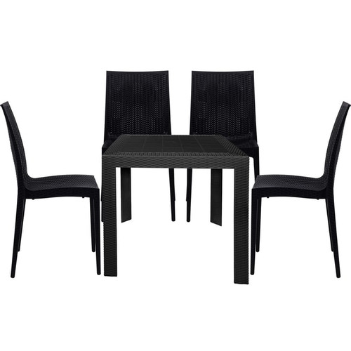 LeisureMod Mace Black Brown 5pc Outdoor Dining Set