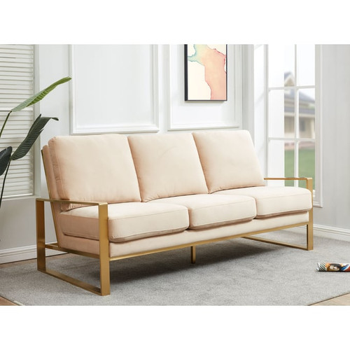 LeisureMod Jefferson Velvet Gold Frame Sofa