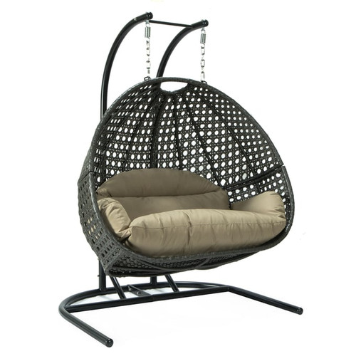 LeisureMod Egg Fabric Wicker Hanging Double Swing Chairs