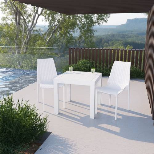 LeisureMod Kent White Brown 3pc Outdoor Dining Sets