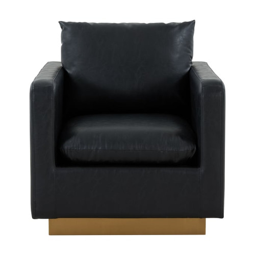 LeisureMod Nervo Leather Accent Armchairs with Gold Frame