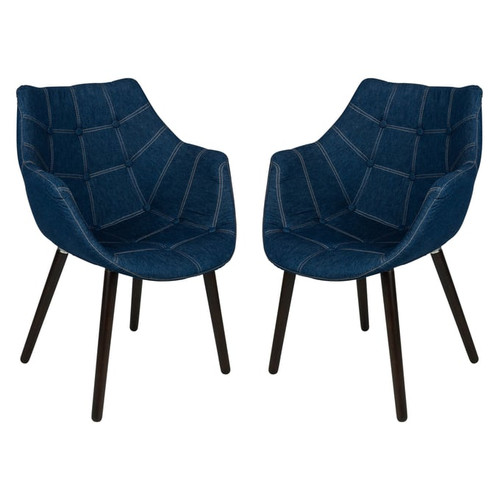 2 LeisureMod Milburn Denim Tufted Denim Lounge Chairs