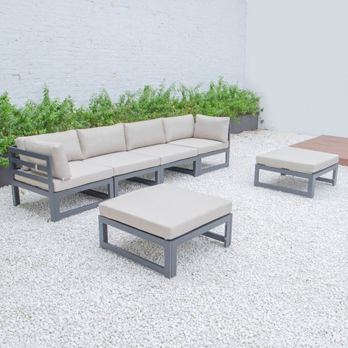 LeisureMod Chelsea 6pc Patio Ottoman Sectionals with Cushion