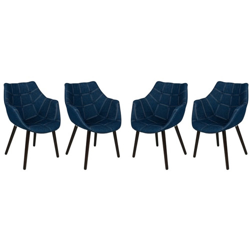 4 LeisureMod Milburn Denim Tufted Denim Lounge Chairs
