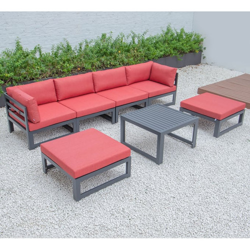 LeisureMod Chelsea 7pc Outdoor Patio Ottoman Sectionals with Coffee Table Set